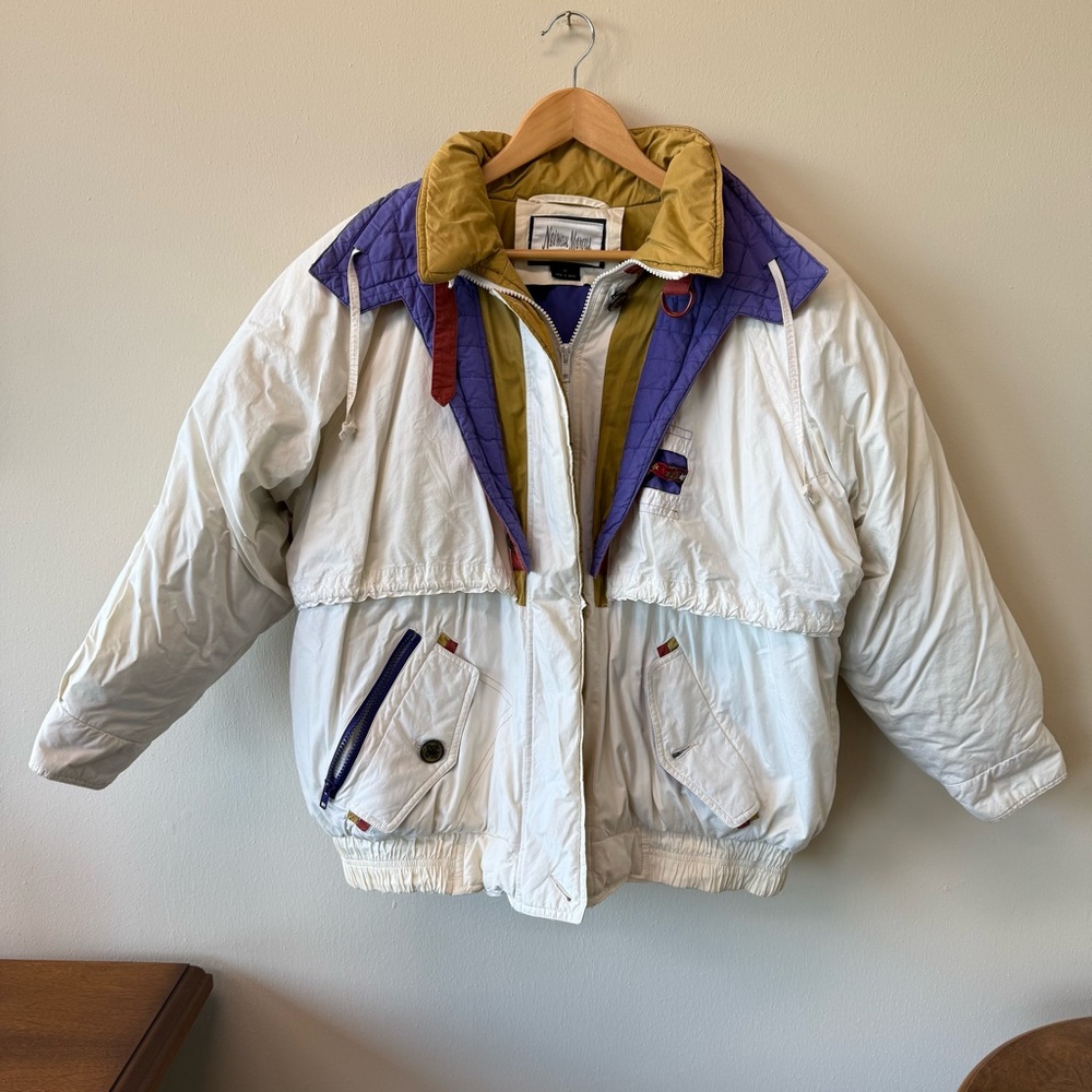 Vintage 80s 90s Neiman Marcus White Multicolor Puffer Jacket